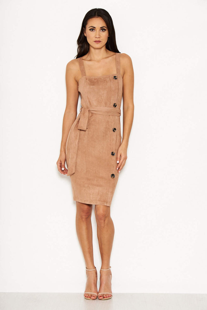 Mink Suede Button Front Belted  Dress