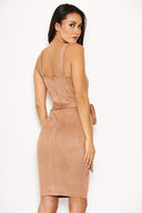 Mink Suede Button Front Belted  Dress
