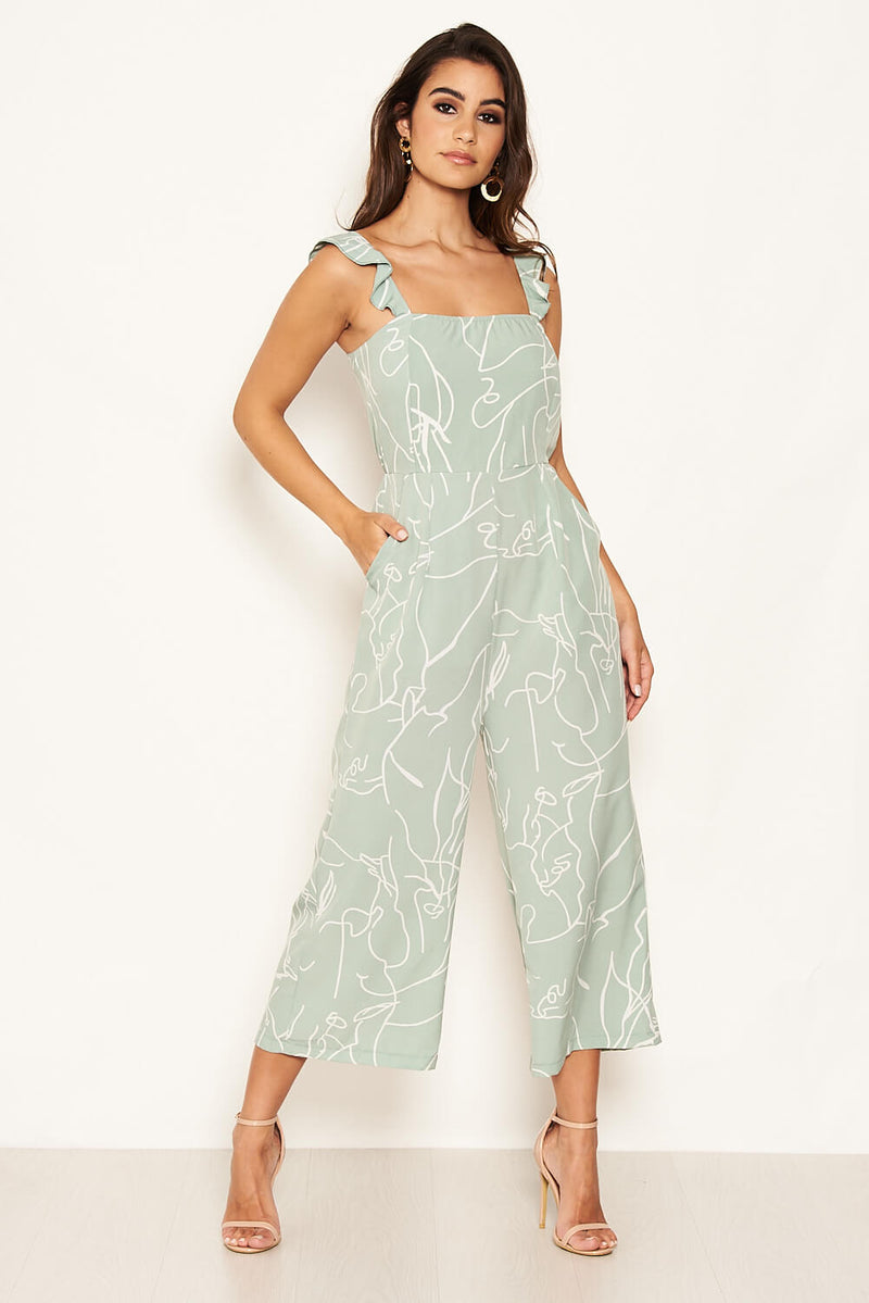 Mint Abstract Culotte Jumpsuit