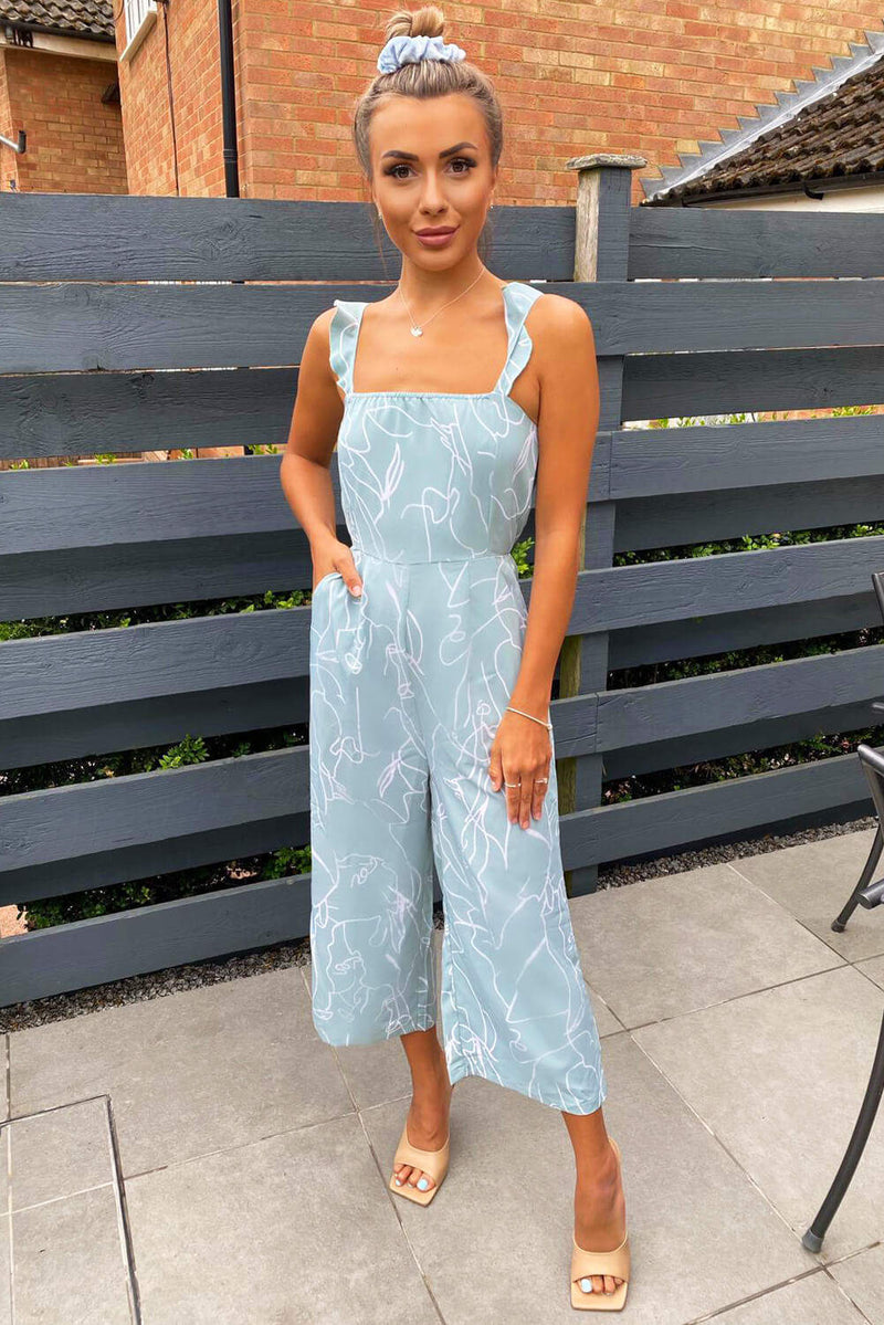 Mint Abstract Culotte Jumpsuit