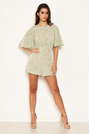 Mint Bell Sleeve Floral Playsuit