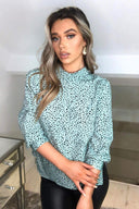 Mint Ditsy Leopard Printed High Neck Top