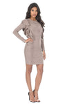 Mocha Suede Long Sleeve Frill Dress