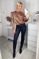 Multi Animal Print High Neck Puff Sleeve Blouse