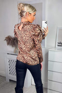 Multi Animal Print High Neck Puff Sleeve Blouse