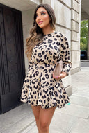 Multi Animal Print Long Sleeve Pleat Dress