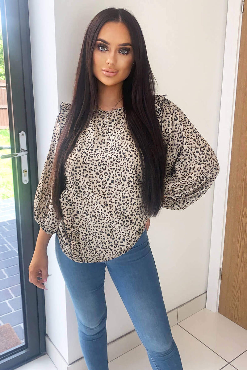 Multi Animal Print Ruffle Blouse