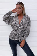 Multi Animal Printed Balloon Sleeve Blouse
