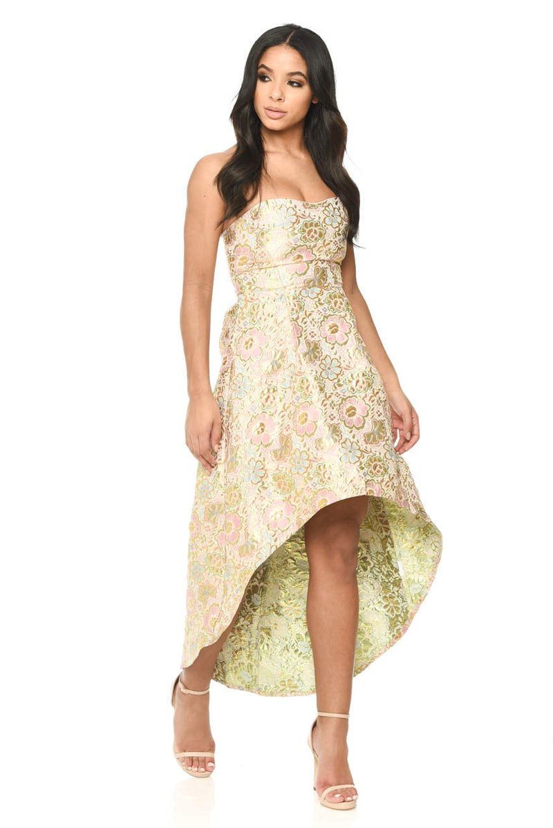 Multi Colored Sleeveless Dress With Gold Floral Pattern