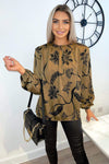 Multi Floral Print Shoulder Padded Blouse