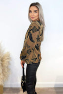 Multi Floral Print Shoulder Padded Blouse