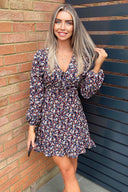 Multi Floral Tie Up Frill Dress