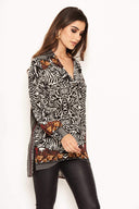 Multi Print Cowl Neck Top