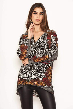 Multi Print Cowl Neck Top