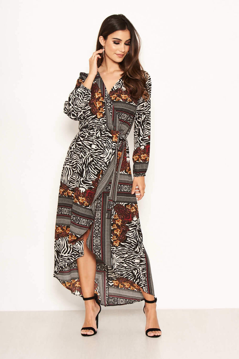 Multi Print Wrap Maxi Dress