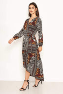 Multi Print Wrap Maxi Dress