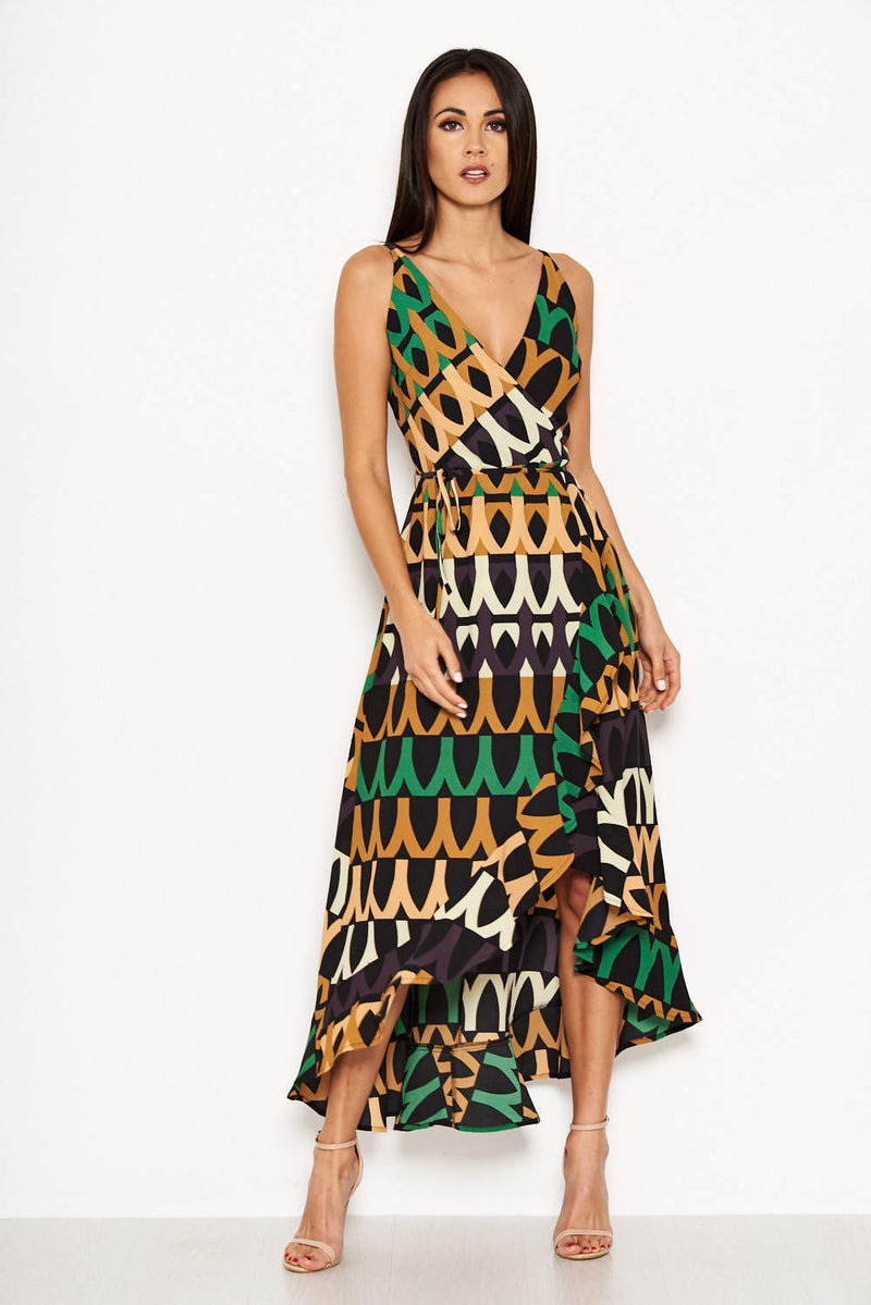 Green Abstract Printed Maxi Dress