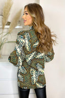 Multi Printed Cuff Sleeve High Neck Top