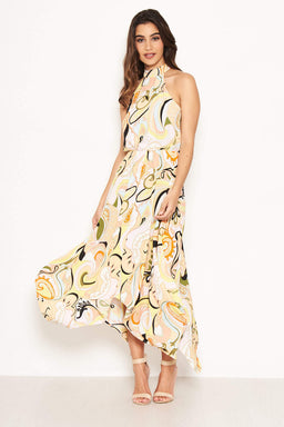 Multi Printed Halterneck Maxi Dress