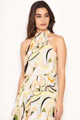 Multi Printed Halterneck Maxi Dress