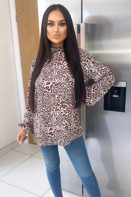 Multi Printed Ruffle High Neck Top