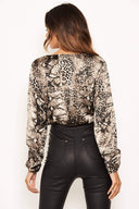 Multi Animal Print Wrap Bodysuit