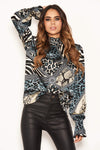 Multi Print Frill High Neck Top