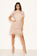 Mushroom Crochet Pleated Tiered Dress