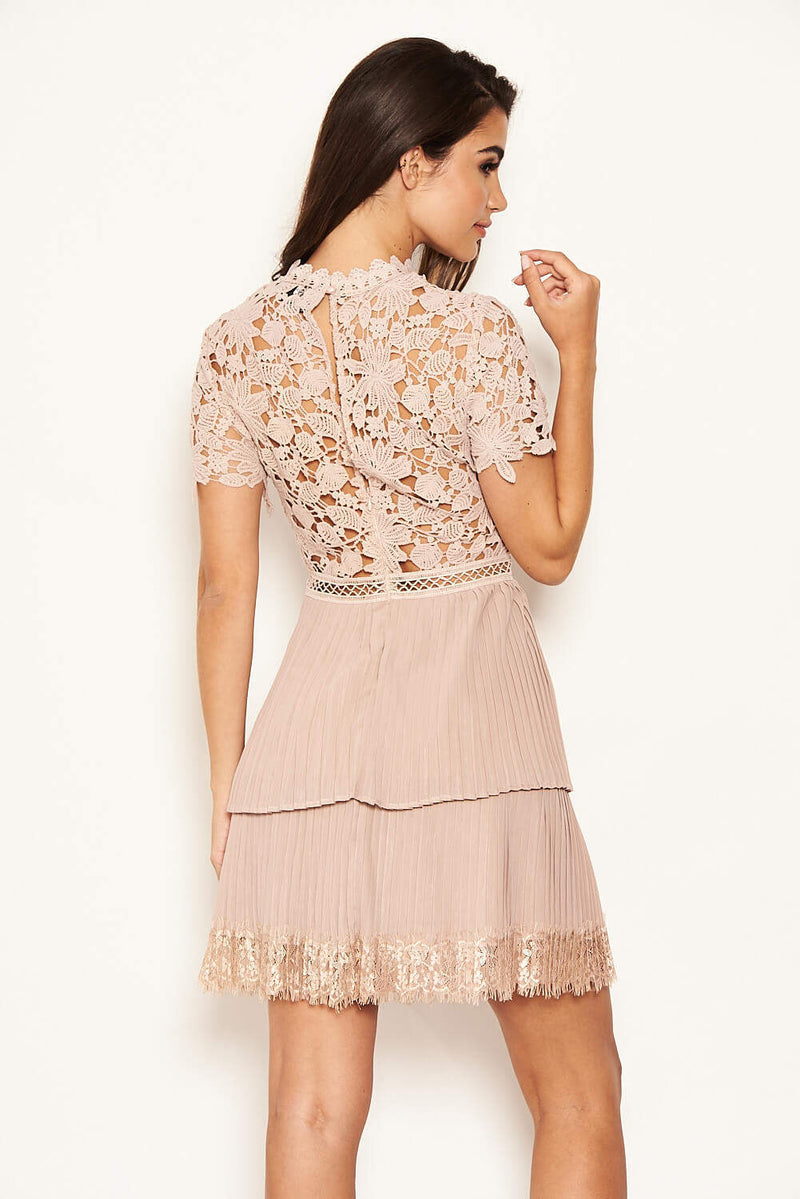 Mushroom Crochet Pleated Tiered Dress