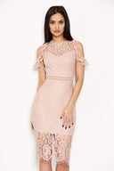 Mushroom Lace Cold Shoulder Midi Dress