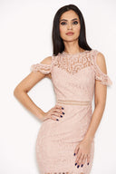 Mushroom Lace Cold Shoulder Midi Dress