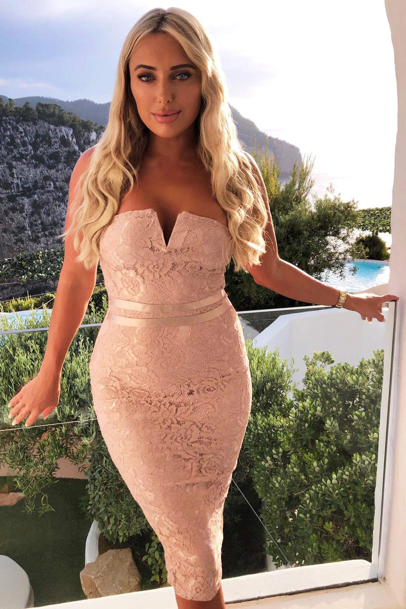 Mushroom Lace Notch Front Midi Dress AX Paris Mushroom Lace Notch Front Midi Dress AX Paris