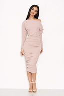 Mushroom Off Shoulder Ruched Dress