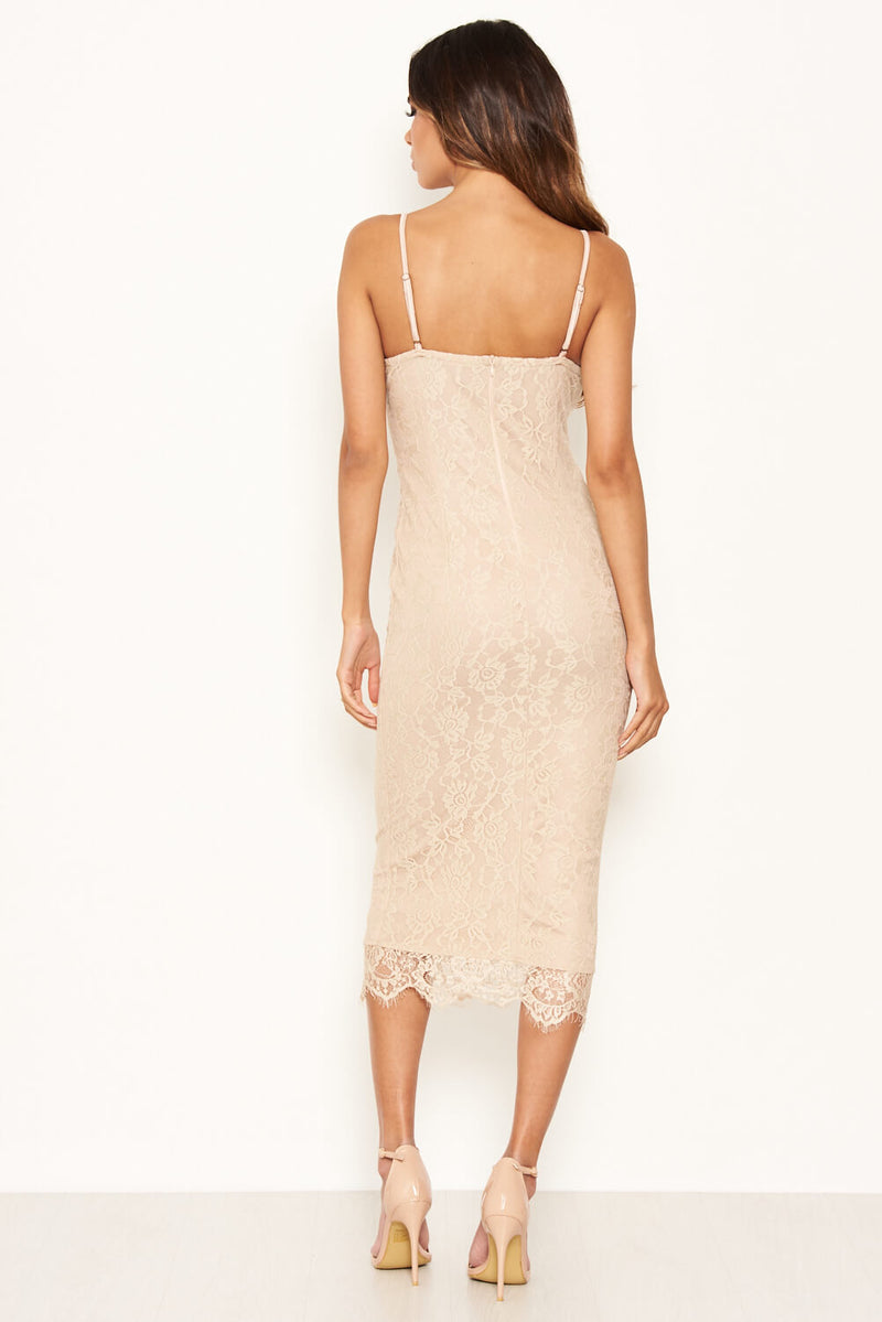 Mushroom Lace Bodycon Midi Dress