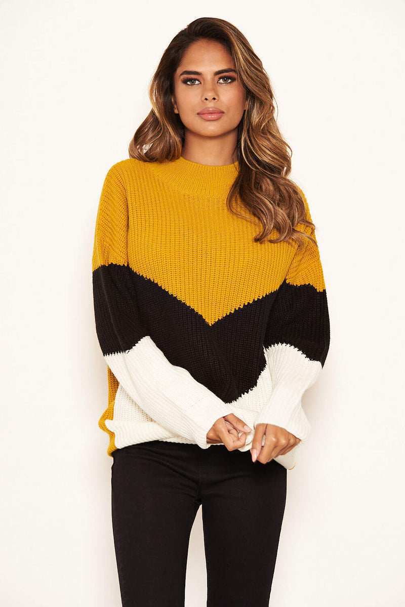 Mustard Block Colour Oversized Jumper