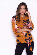 Mustard Floral Flared Sleeve Top