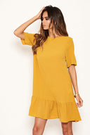 Mustard Frill Hem Shift Dress