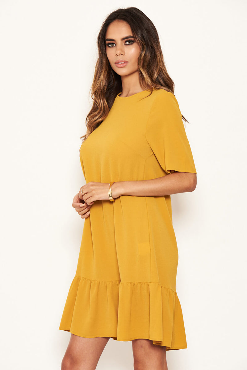 Mustard Frill Hem Shift Dress