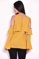Mustard Knitted Cold Shoulder Top