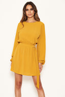 Mustard Long Sleeve Belted Day Dress