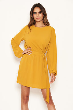 Mustard Long Sleeve Belted Day Dress