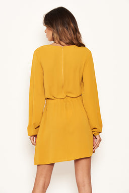 Mustard Long Sleeve Belted Day Dress