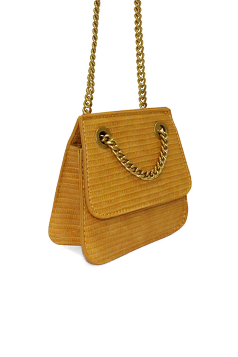 Mustard Mini Textured Chain Strap Bag