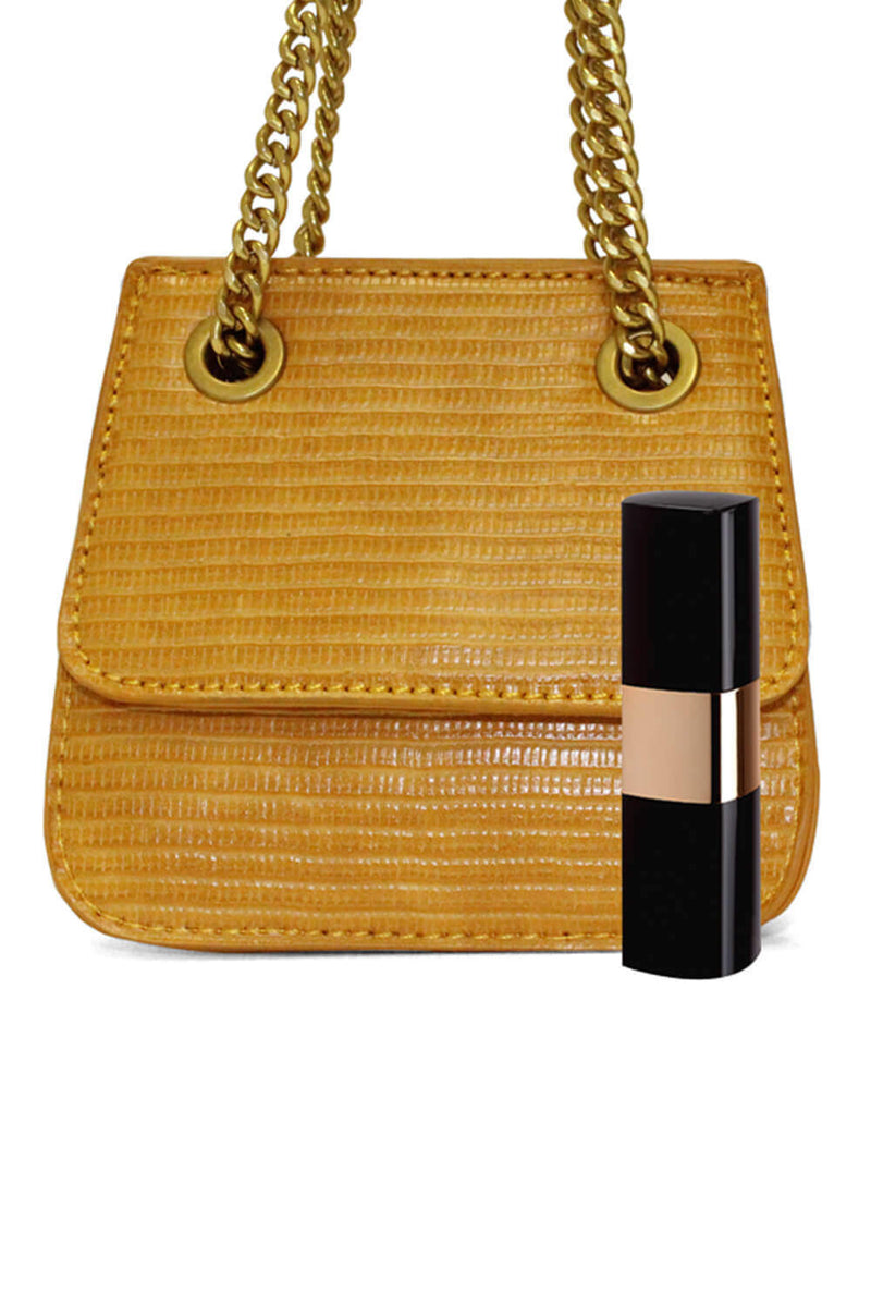 Mustard Mini Textured Chain Strap Bag