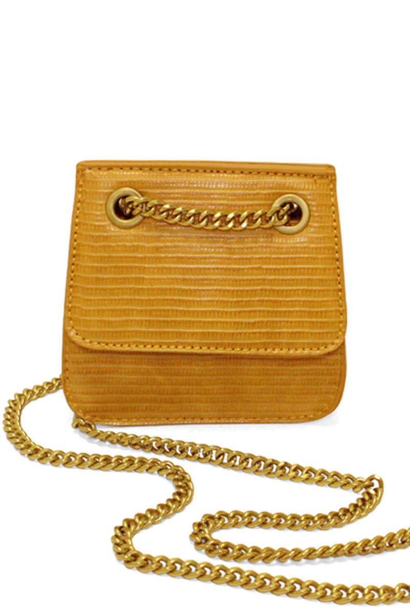 Mustard Mini Textured Chain Strap Bag