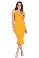 Mustard Off The Shoulder Strappy Fishtail Dress