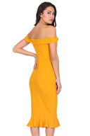 Mustard Off The Shoulder Strappy Fishtail Dress