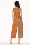 Mustard Stripe Culotte Jumpsuit With V Neck