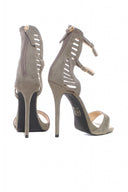 Ladder  Detail Faux Suede Heels