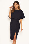 Navy Tie Waist Midi Dress